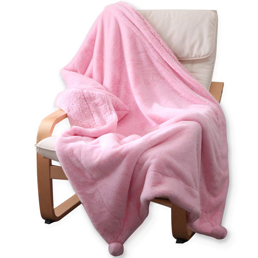 lakemono 人造兔毛羊羔绒毛毯 粉红色 40 x 59