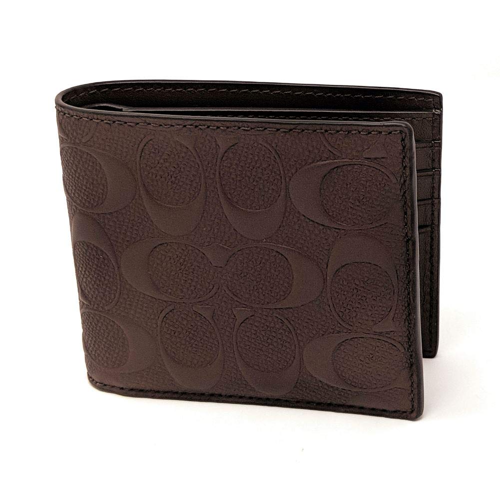 coach 蔻驰 男士经典标志紧凑型卡包十字纹皮革钱包 棕色 f75371 mah