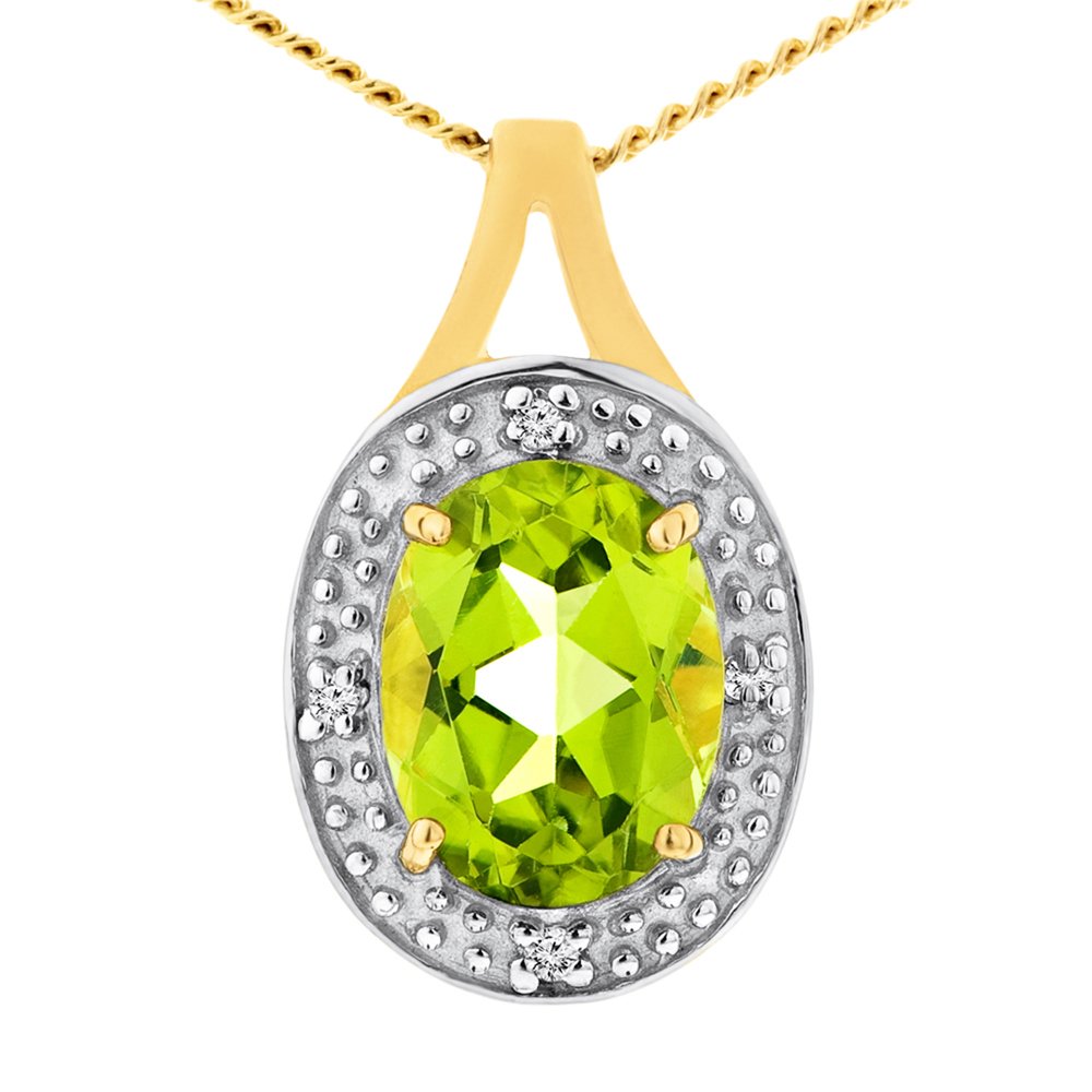 ornami glamour 9 克拉黄金钻石套装椭圆形橄榄石吊坠 46cm 卷链