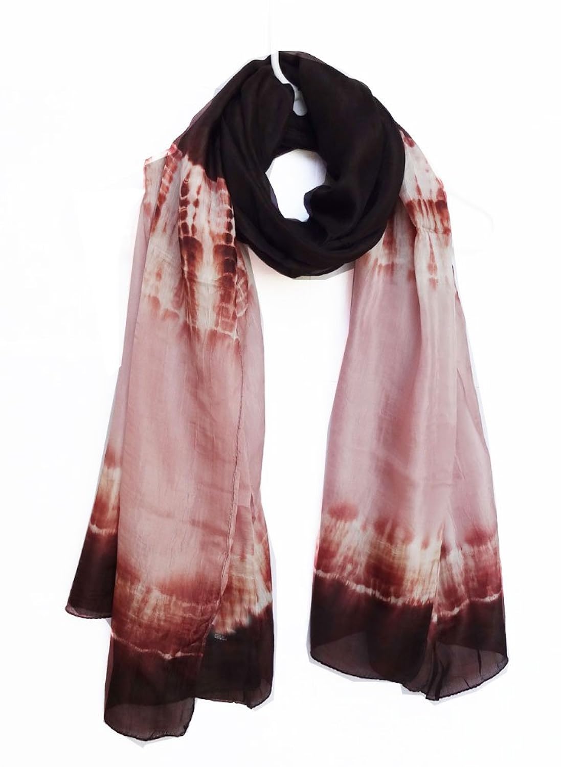 真丝扎染 crinkled stole 91 cmx91 cm – 渐变色 smoke / 浅玫瑰
