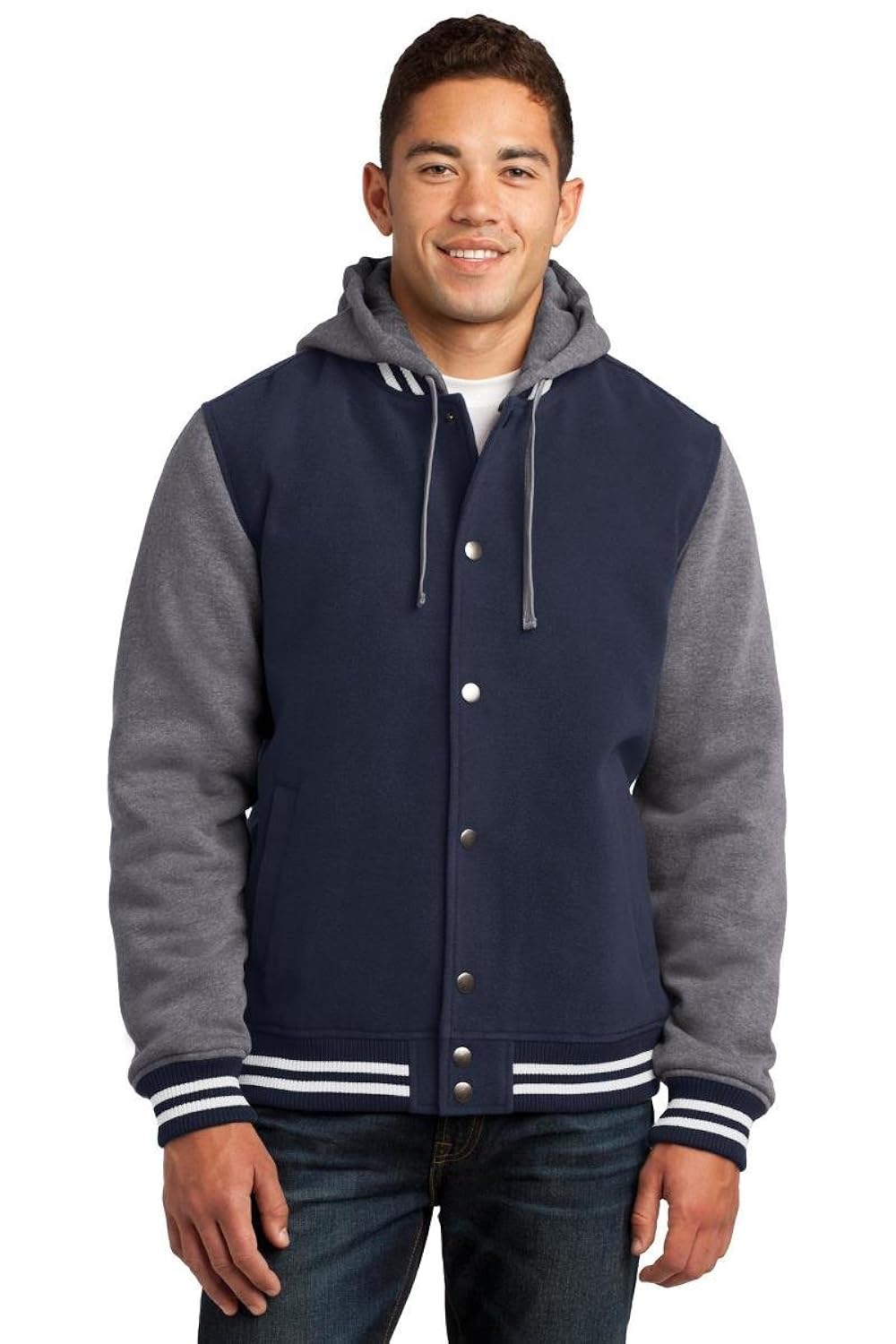 sport-tek mens insulated letterman jacket xs true navy/ vintage