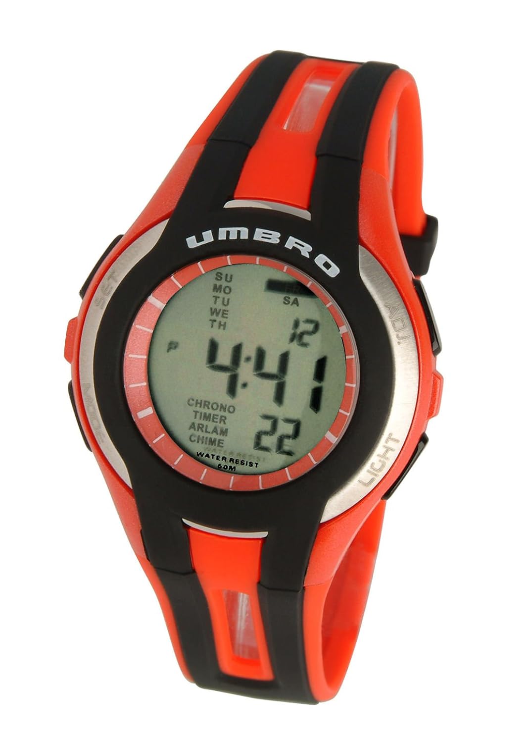 umbro u553r gents 手表石英模拟和数字灰色表盘红色塑料挂带