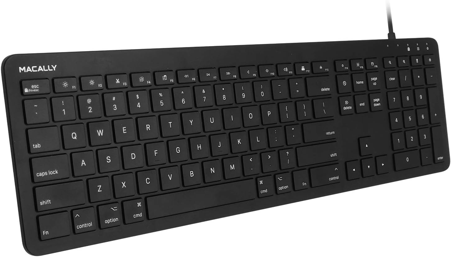 macally 全尺寸 usb 有线背光键盘 适用于 apple mac imac desktops