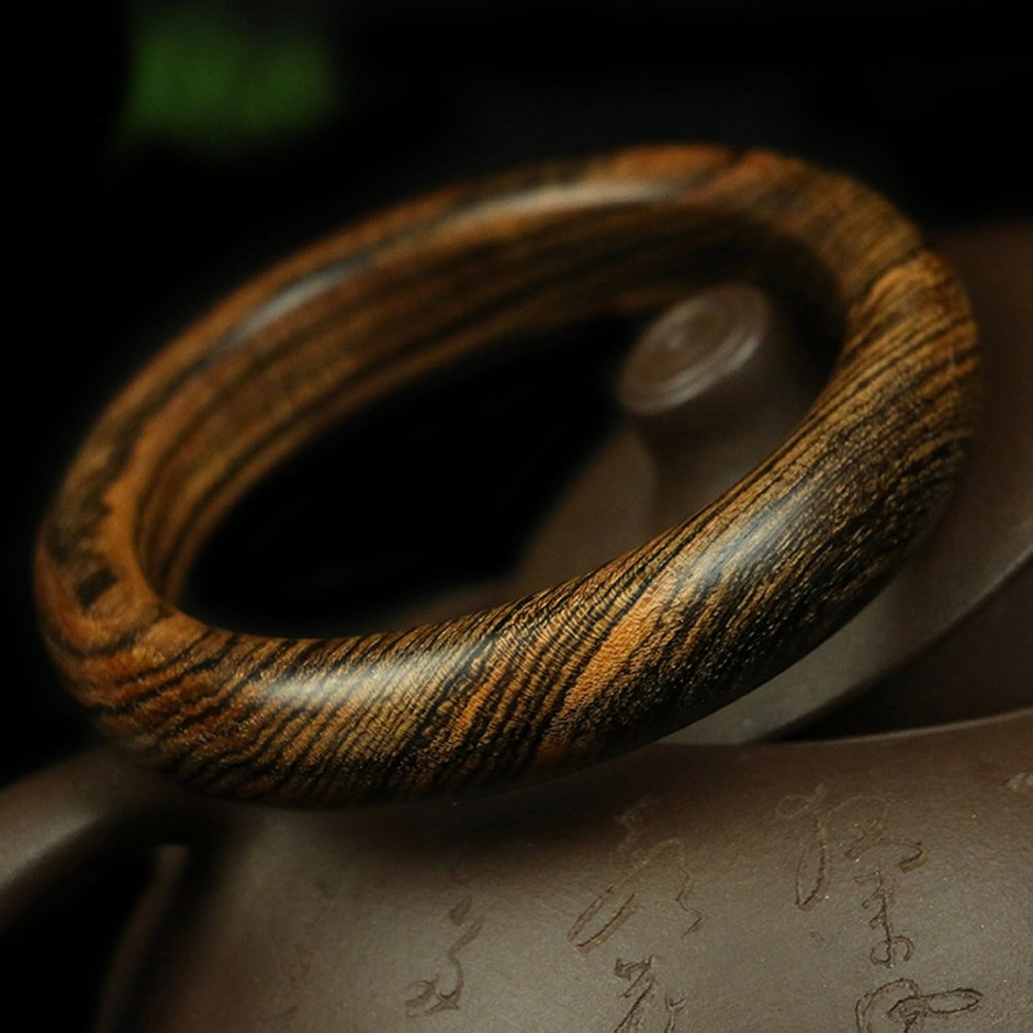 晶缘阁 纯天然一物一图虎皮檀木手镯 精美虎皮纹 多款规格选购 07号