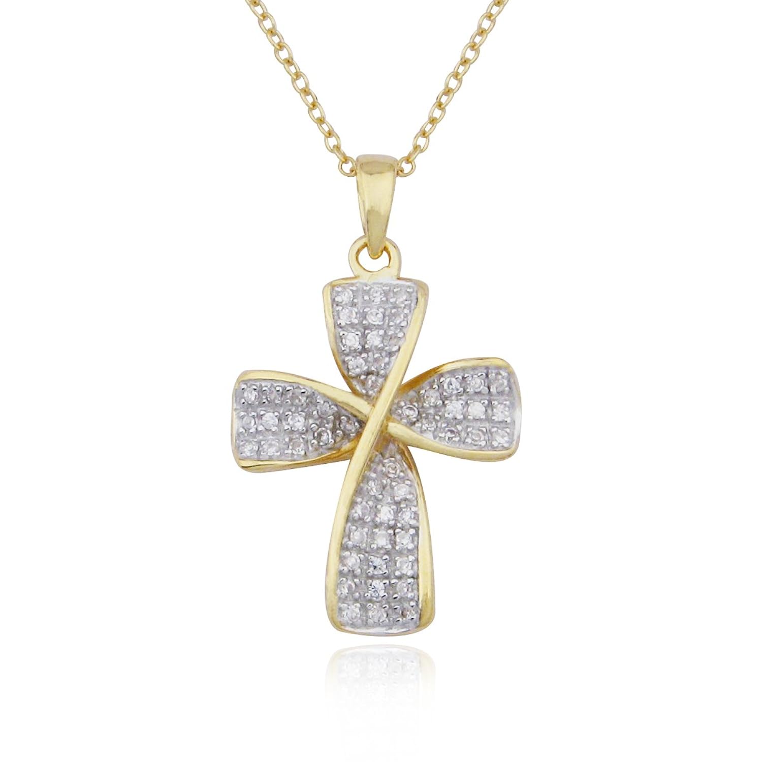 18 k 镀金纯银方晶锆石十字架吊坠项链,45.7 cm