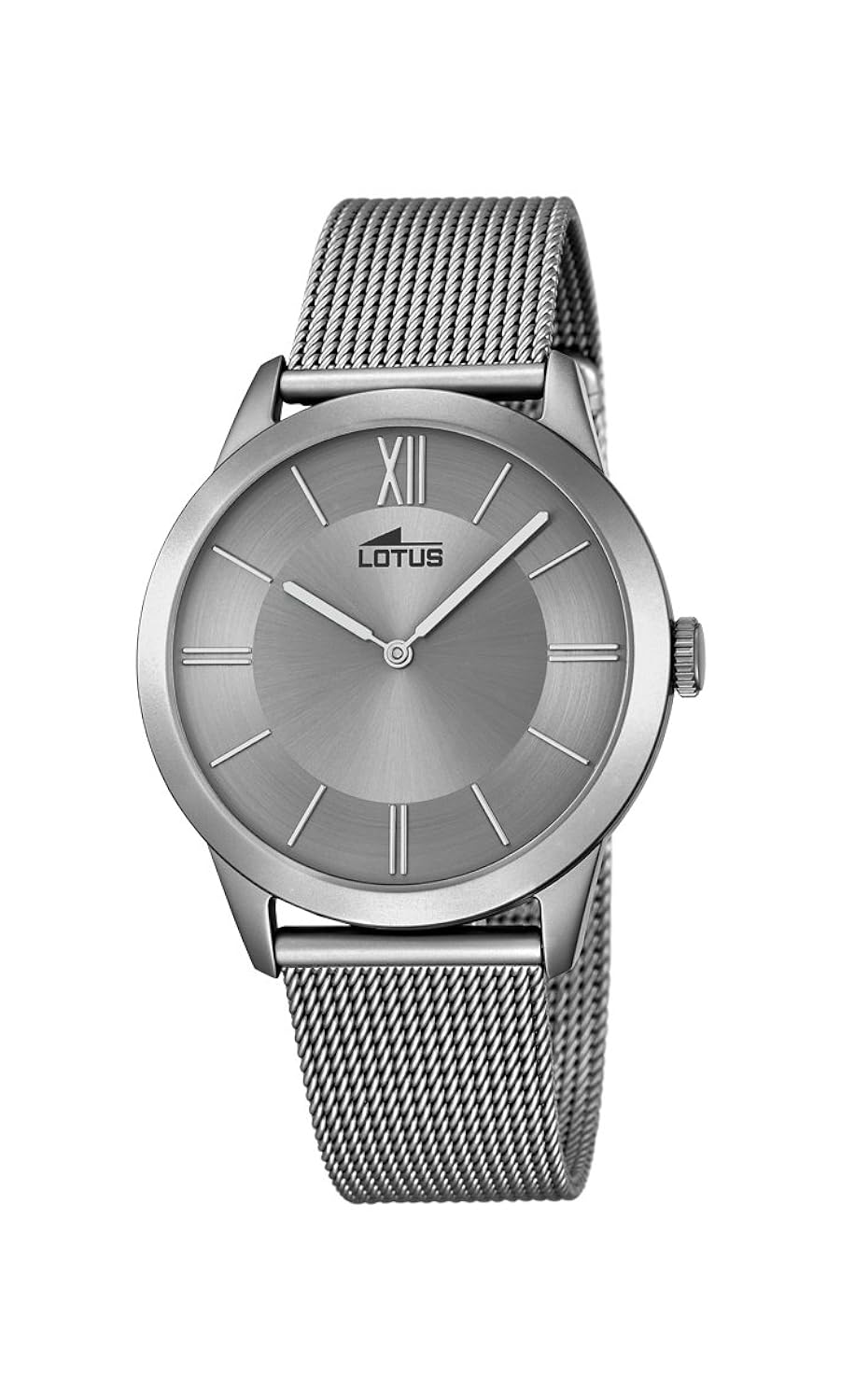 lotus 中性款石英手表,灰色表盘 analogue 显示和银色不锈钢表链18329