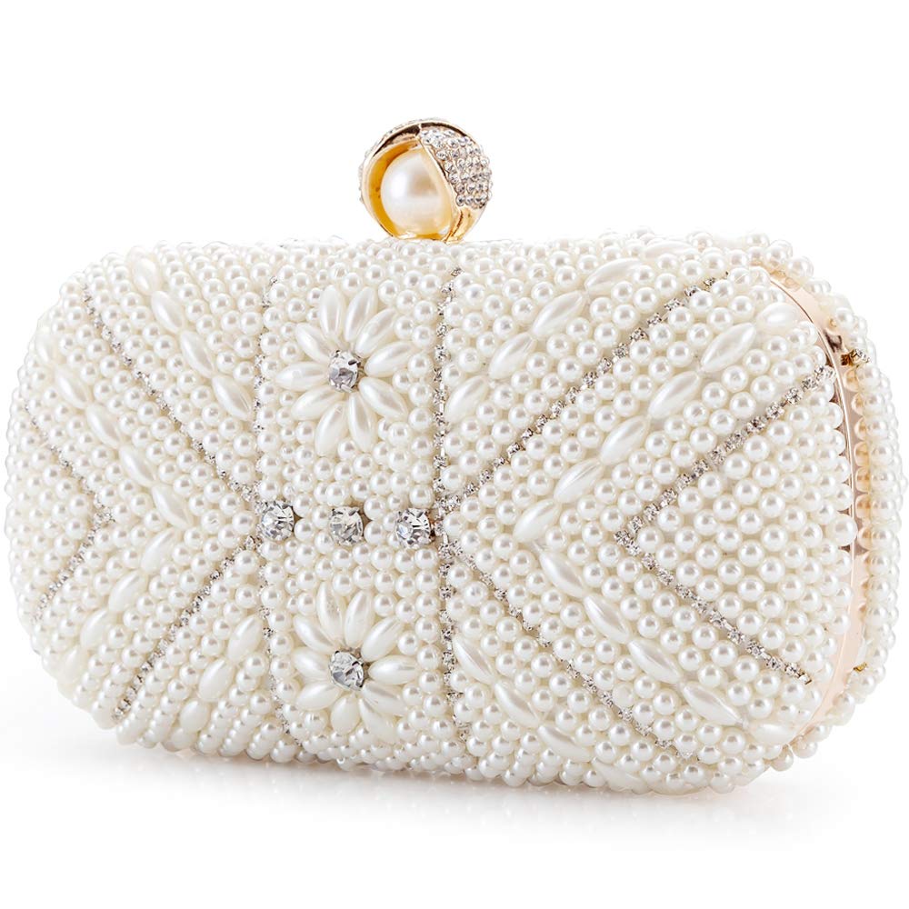 女士luxurius 手拿包 晚宴包 串珠 人造珍珠 水钻手袋 适合婚礼 派对