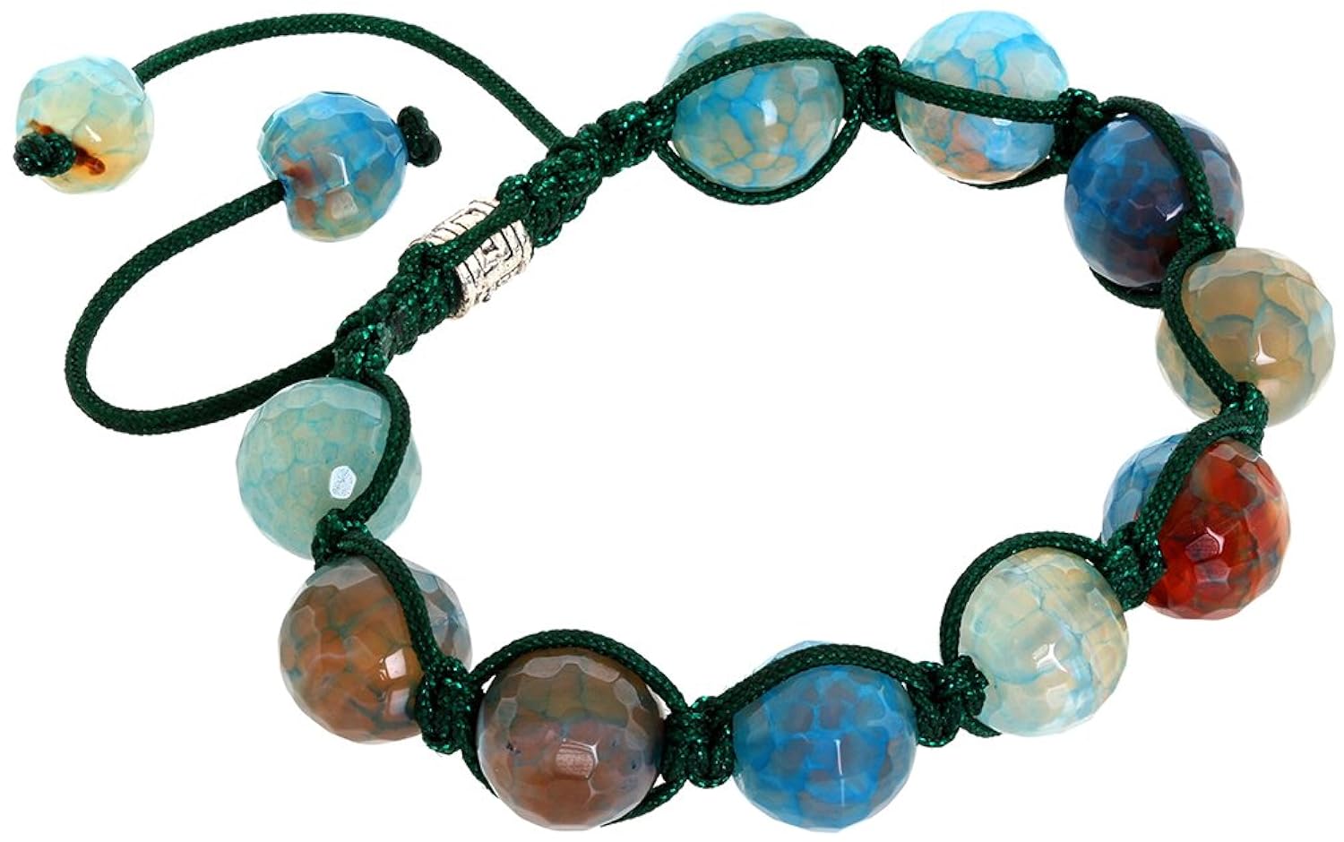 皇家钻石闪亮串珠香巴拉手链带绿色流苏 cord