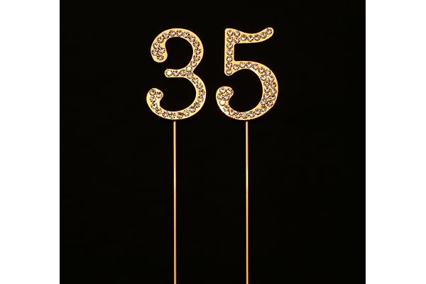 numbrer 35 适用于 35 岁生日或周年纪念日蛋糕装饰用品,金色,1.