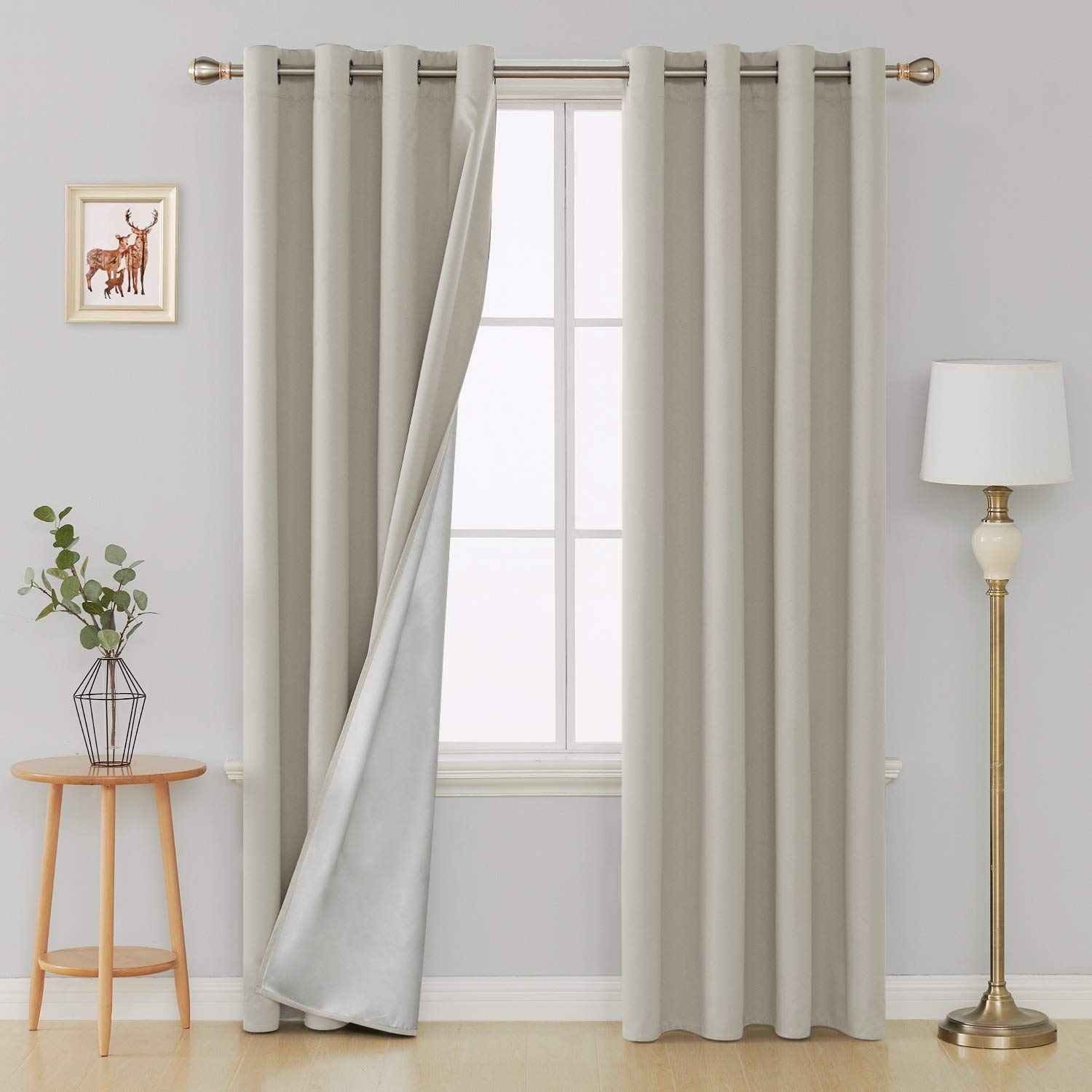 deconovo遮光保温窗帘,银色背面,2幅装 light beige 52x84 inch ct