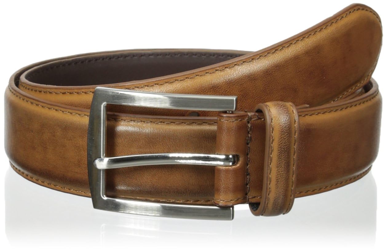 stacy adams 男式 32 毫米全粒面皮革上衣带皮革衬里皮带 马鞍棕褐色