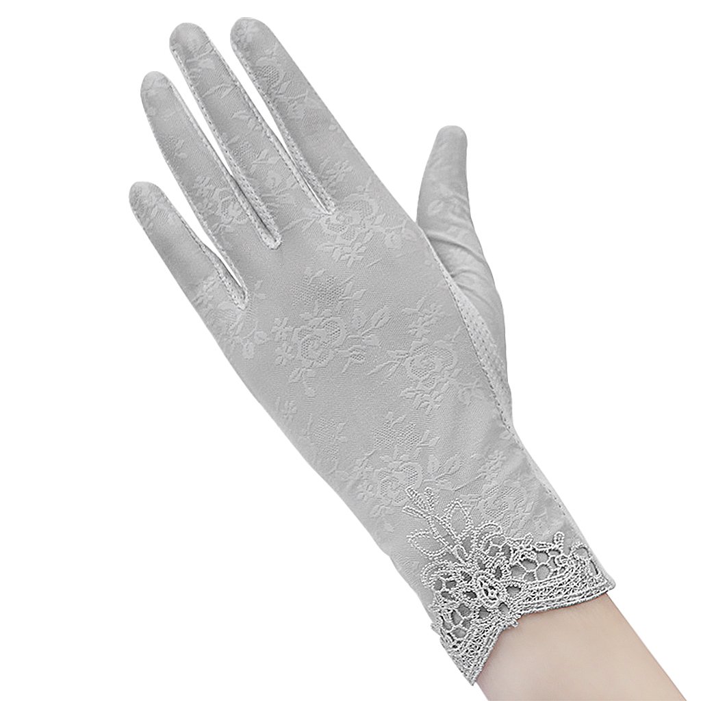 女士*手套防紫外线夏日驾驶手套时尚蕾丝花朵触摸屏太阳手套女士透气