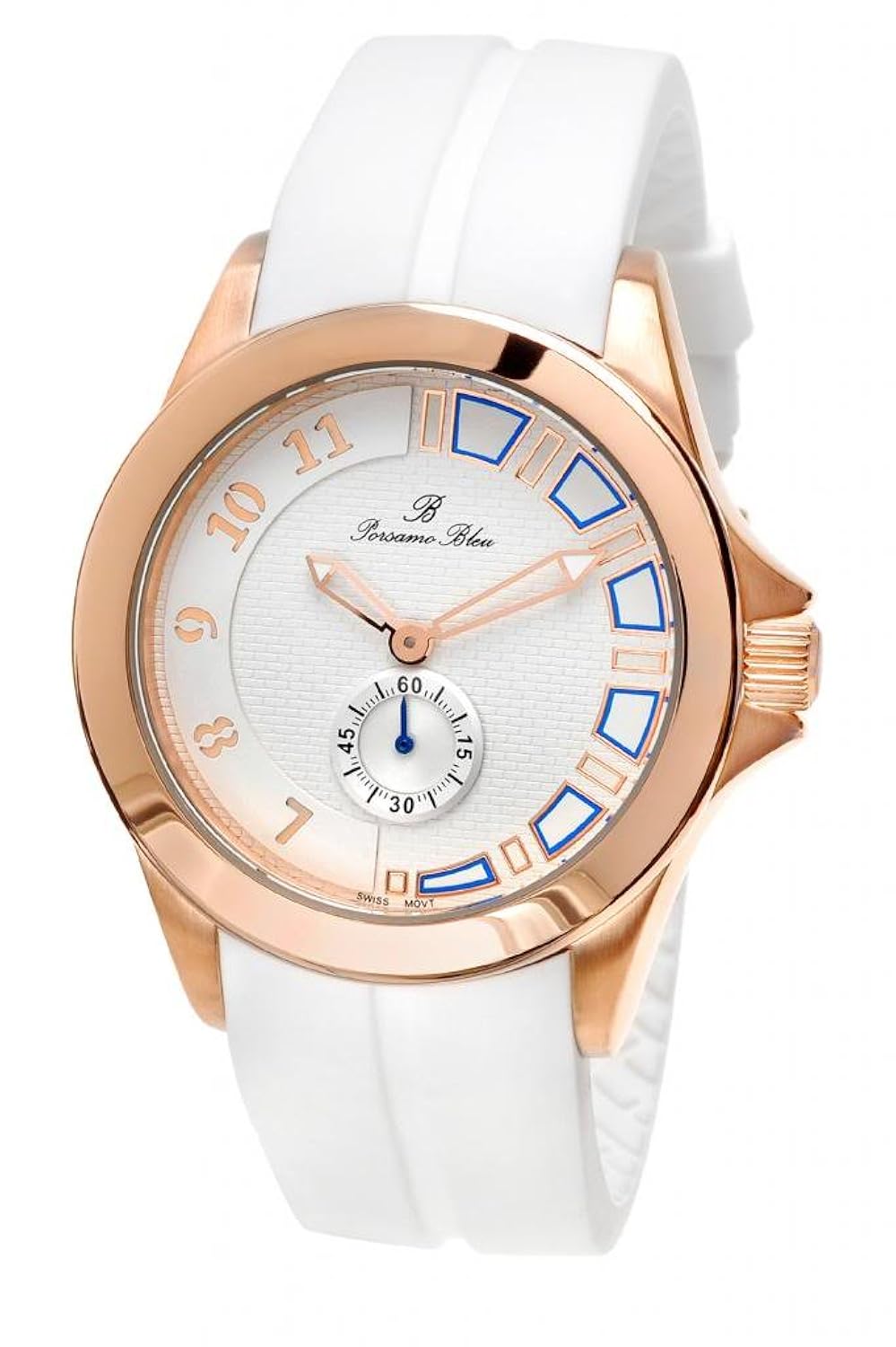 porsamo bleu soho 硅胶玫瑰色调,白色和蓝色男式手表046bsor