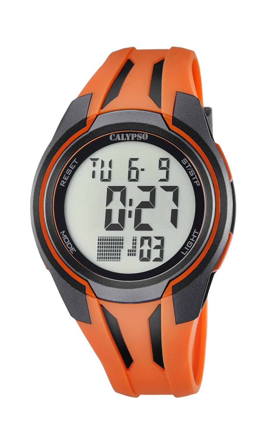 calypso 中性款数码手表,液晶表盘数字显示屏和橙色塑料带 k5703 / 1