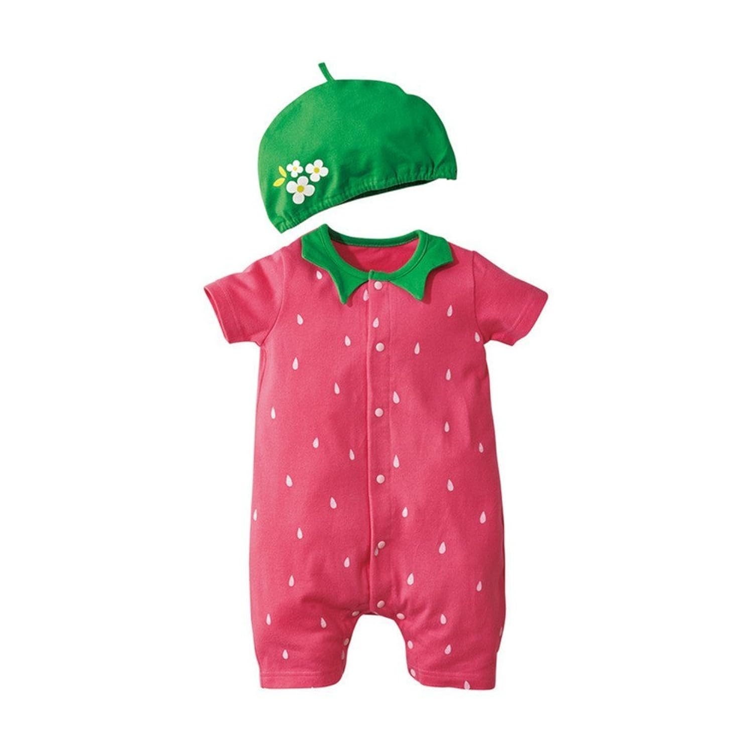 jojobaby 婴儿中性款2件套婴儿服装水果 / 动物连体衣带帽 草莓 80&#x