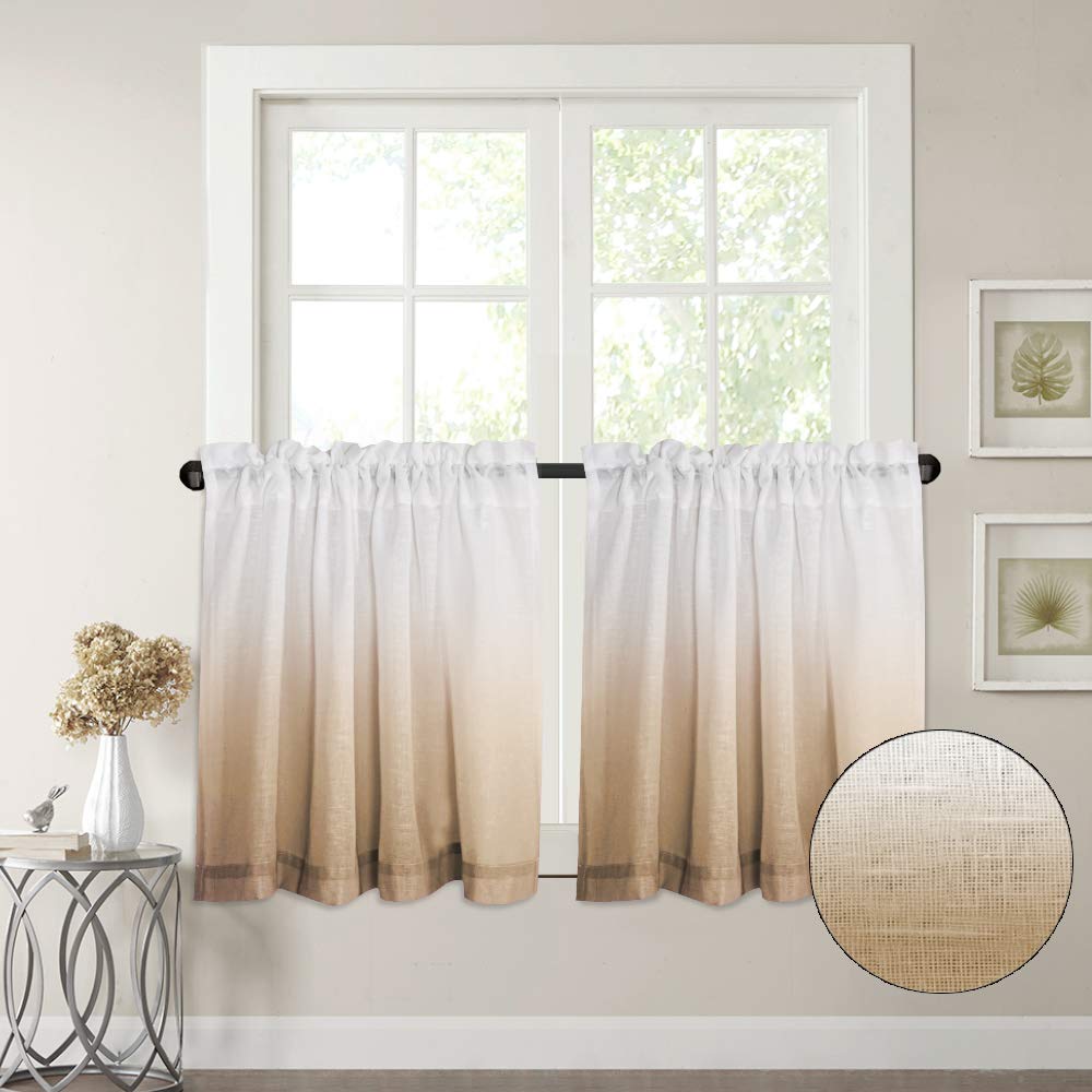 versailtex 厨房半窗装饰亚麻混合窗处理客厅透明薄纱窗帘节能镍索环