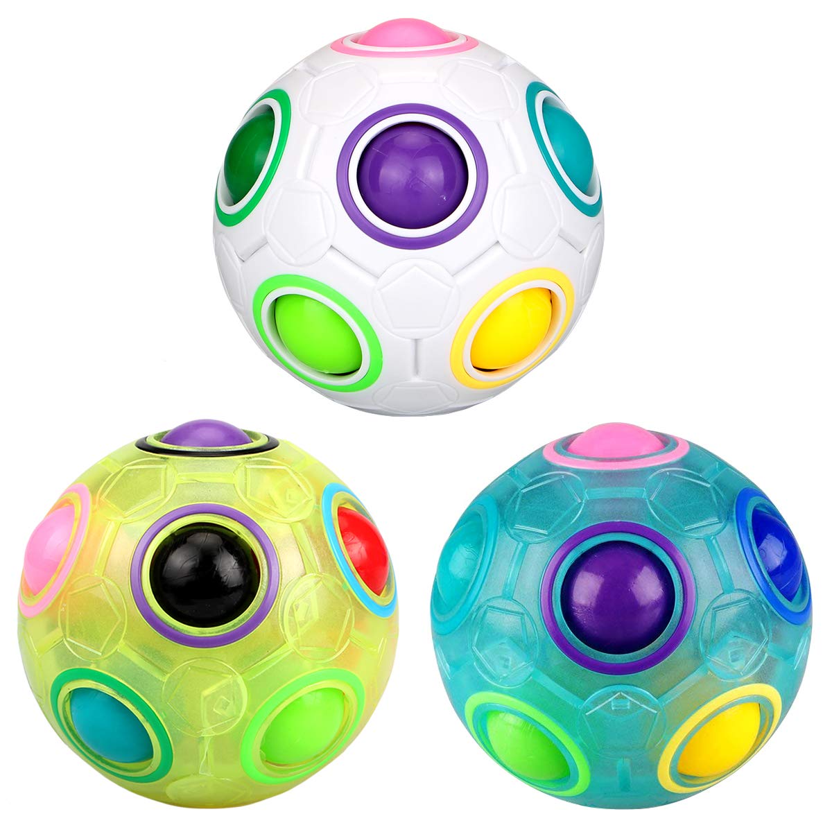 彩虹拼图球,dreampark 3 只装魔法彩虹球小魔方压力宠物球玩具竞赛