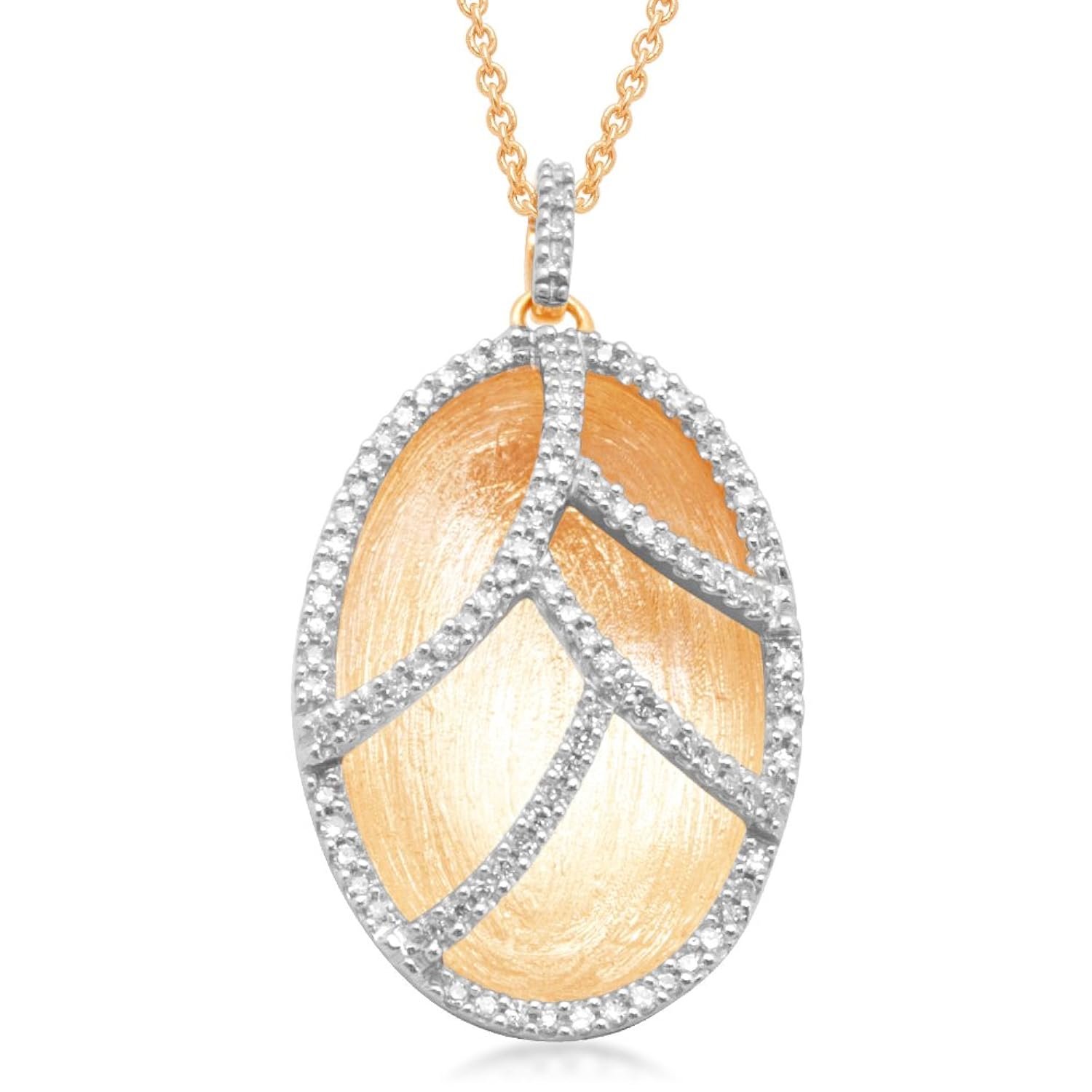 18 k 镀金纯银拉丝椭圆形吊坠项链(1/4 cttw , i-j 颜色, i3净度),45.