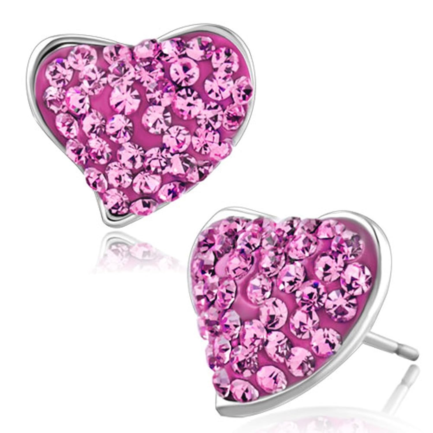 lovelyjewelry 粉红色 cz 方晶锆石*心形耳钉