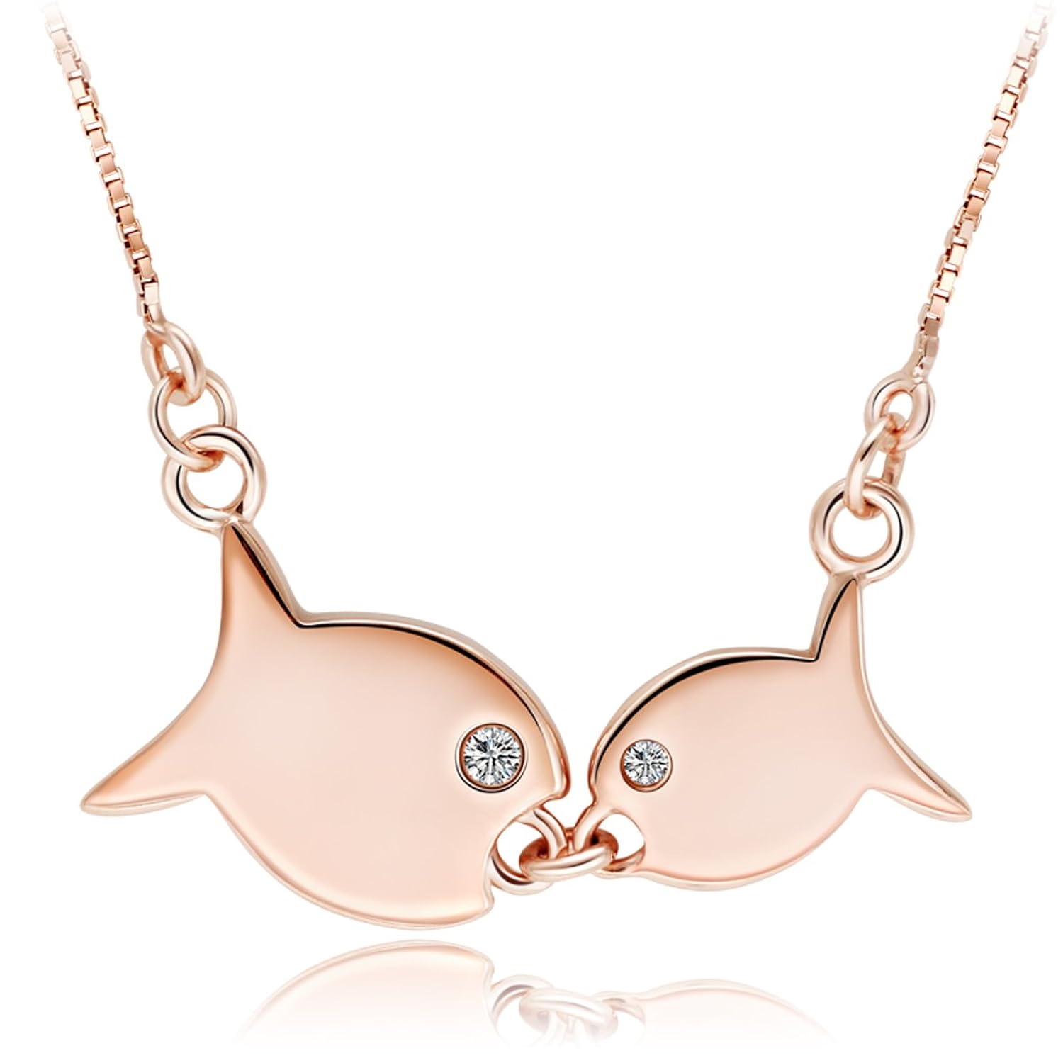 久爱925纯银项链女 玫瑰金项链 接吻鱼情侣项链首饰品 鱼形吊坠