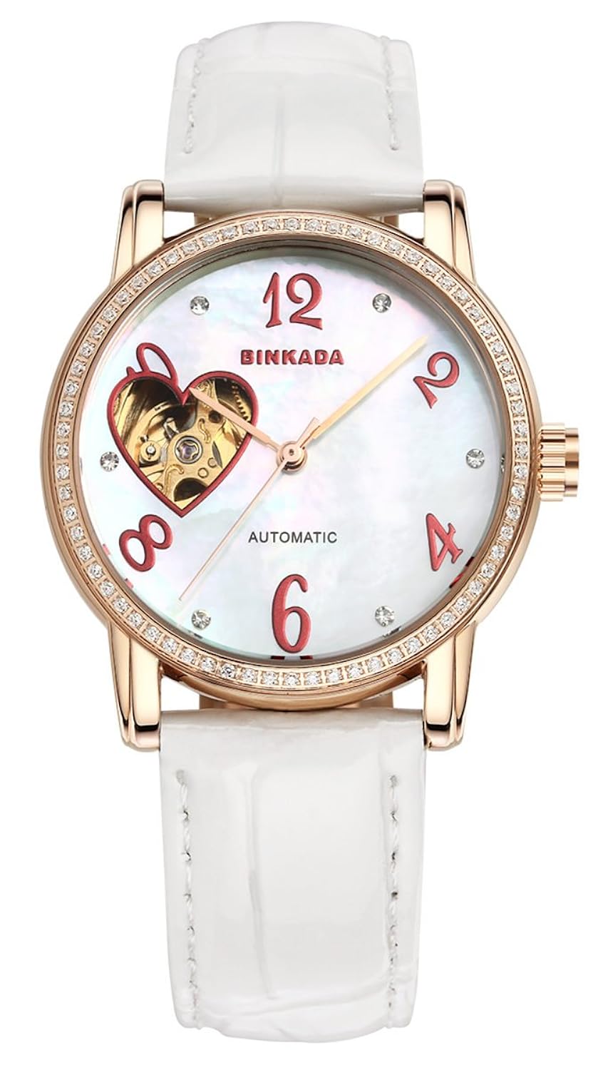 binkada 宾卡达 瑞士正品自动机械表 女士镂空心形时尚精美手表 (金色