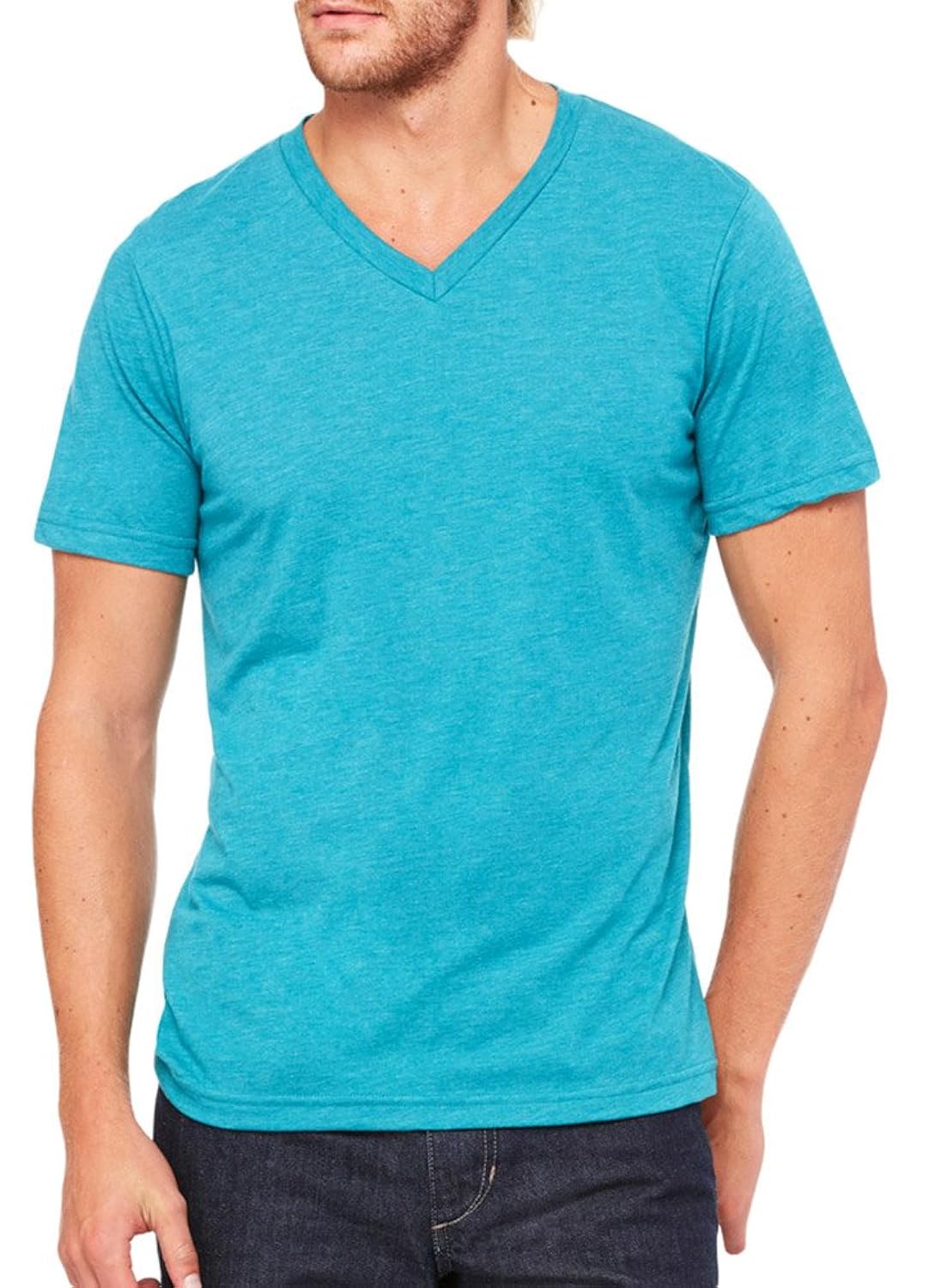 bella canvas triblend sideseamed v-neck fit t-shirt, teal tri