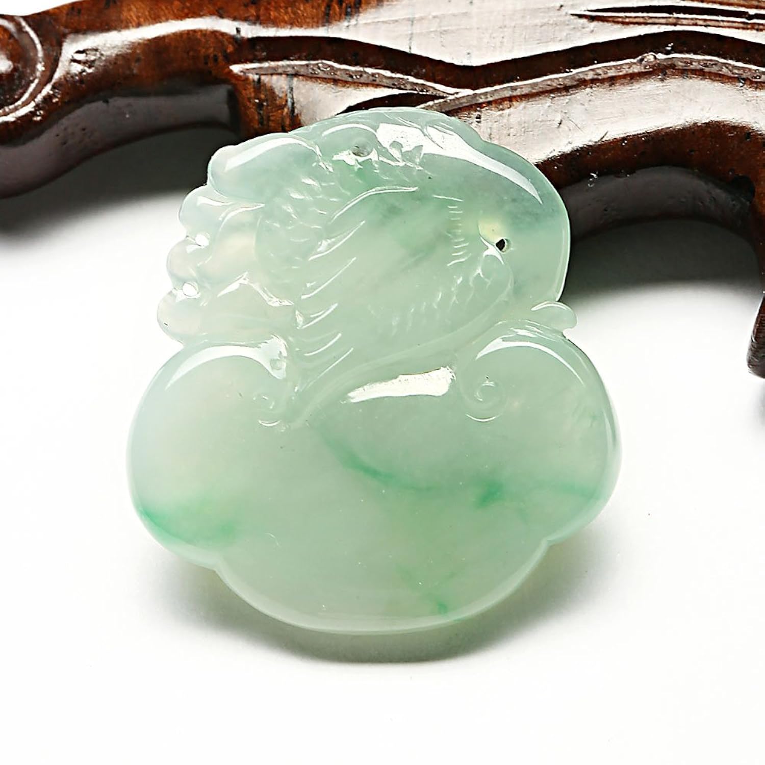 七彩云南 天然翡翠 玉石 冰糯种鹤寿延年a货28mm 有证书