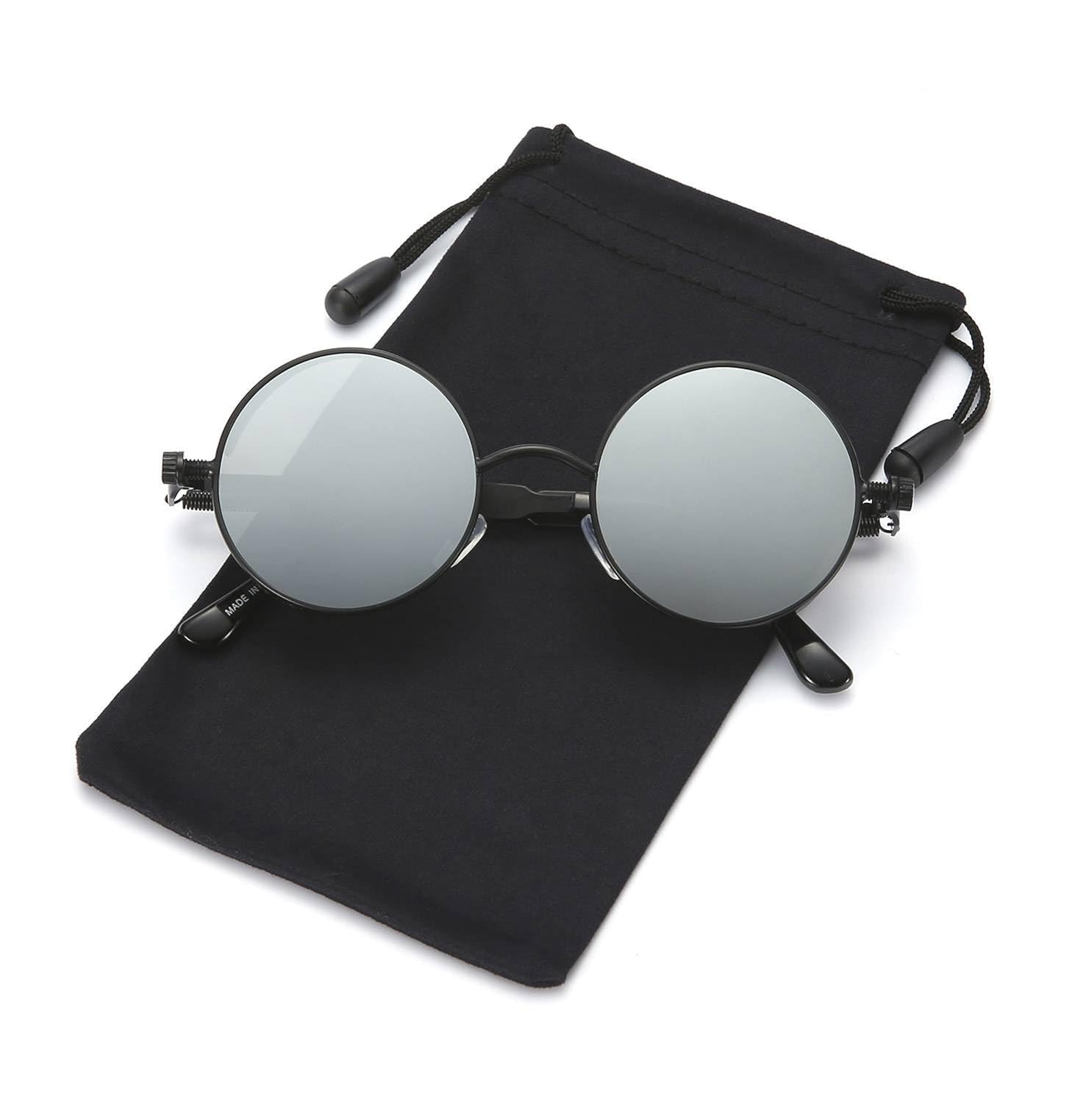 lookeye 复古圆形蒸汽朋克太阳镜哥特式嬉皮帘金属镜面