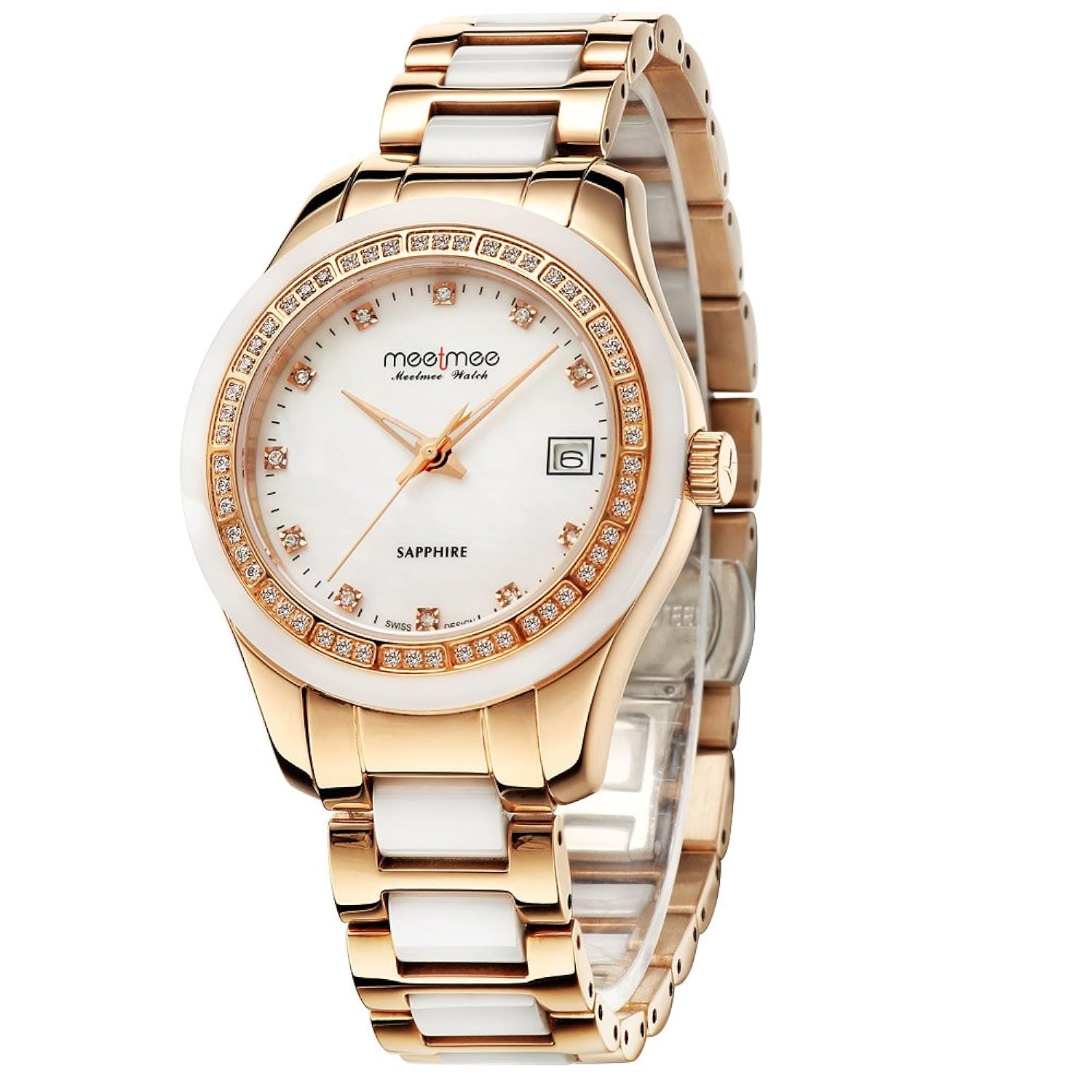 meetmee 美特美 2013新品女士手表防水陶瓷表 白色女表超薄 水钻
