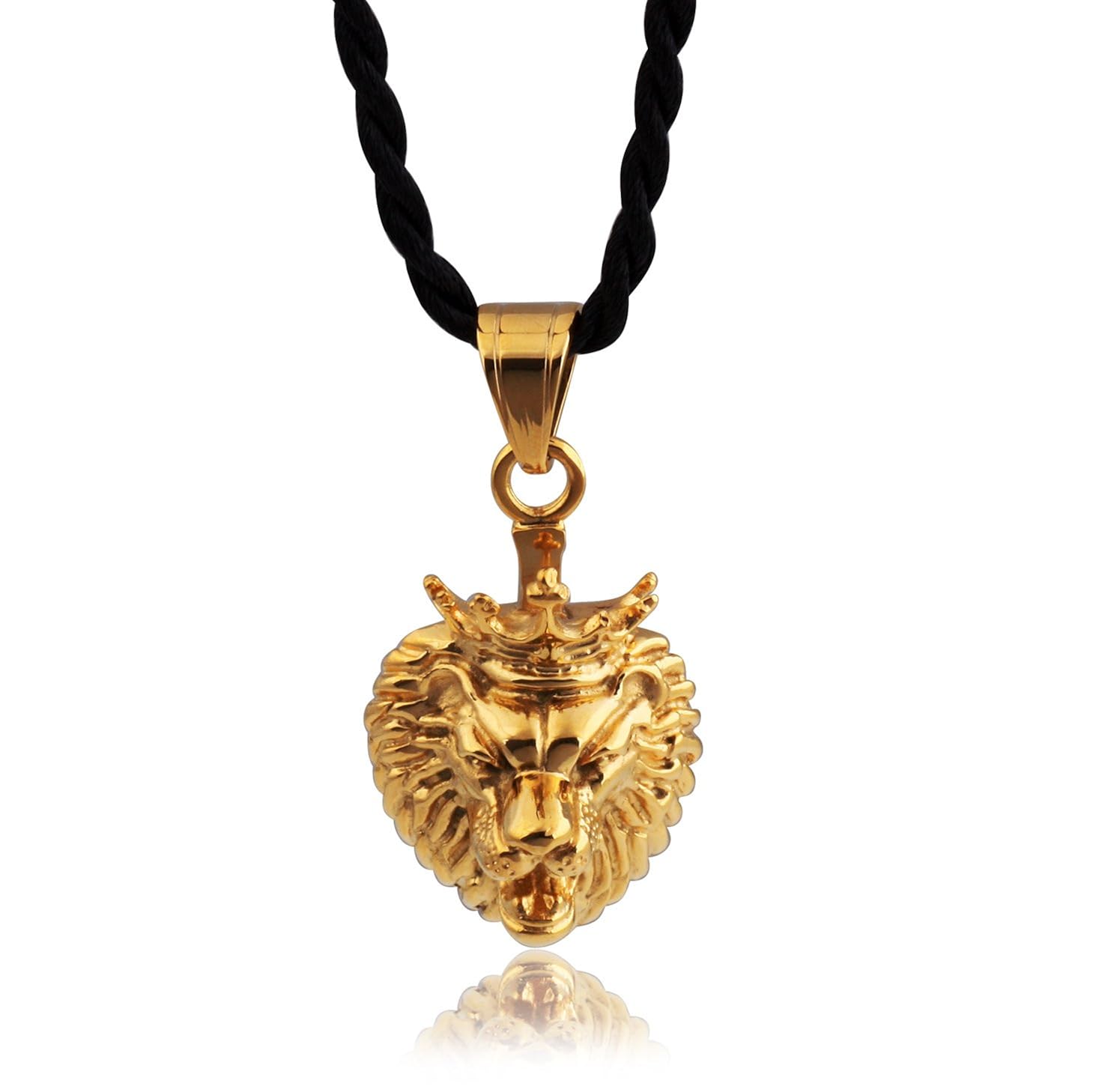 piggege皮哥哥新款金色皇冠狮子头吊坠|个性钛钢男士项链|独特新颖