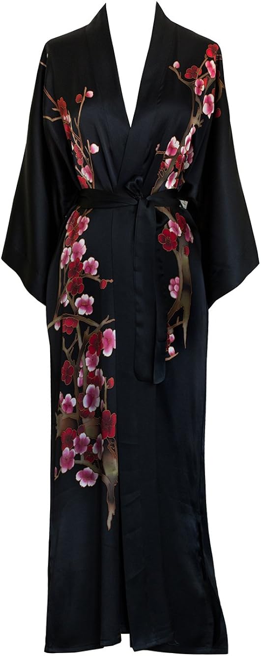 老上海女式丝绸和服长睡袍 – handpainted