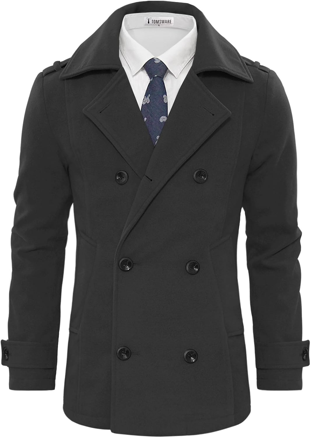 tam ware 男士时尚羊毛混纺双排扣粗呢大衣