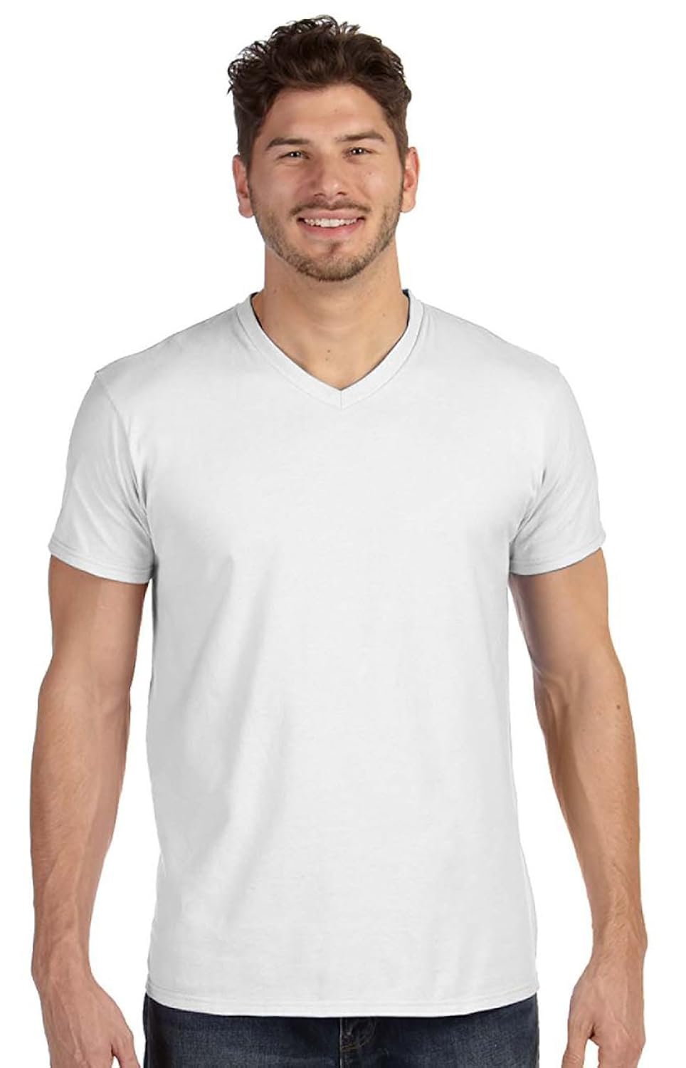 100% ringspun cotton nano-t v-neck t-shirt, 2xl, white