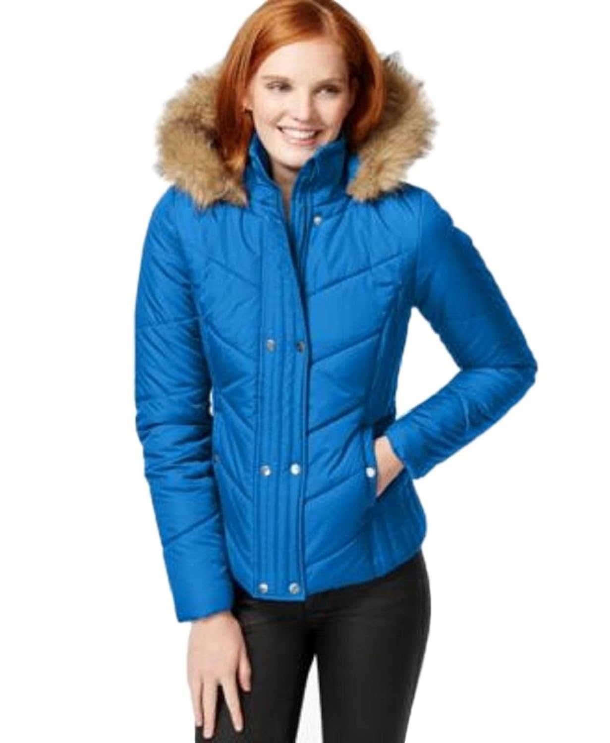 krush juniors faux-fur trim quilted puffer coat cobalt blue xl
