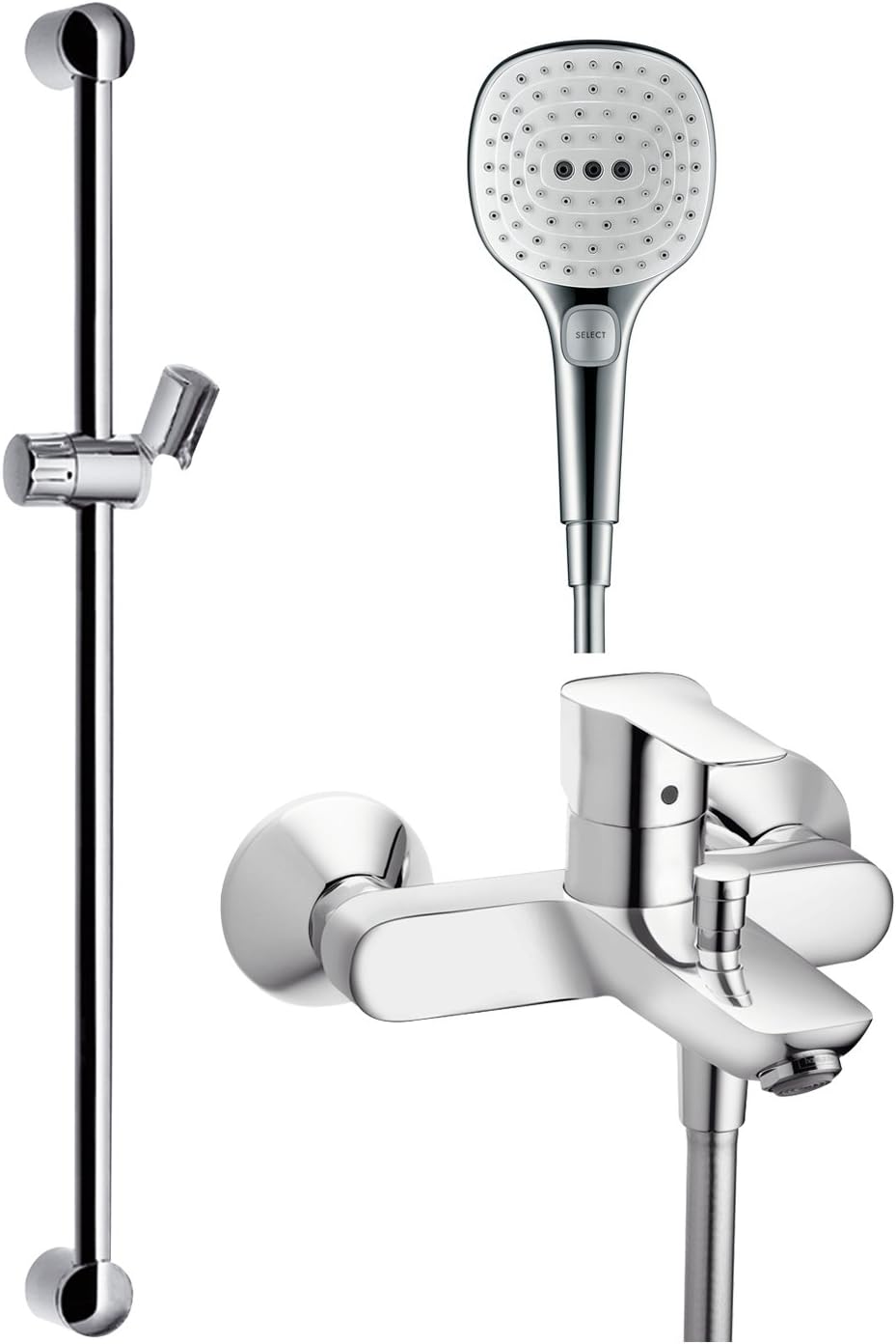 汉斯格雅 飞雨select120手持花洒 配单把手浴缸龙头淋浴套餐 银色