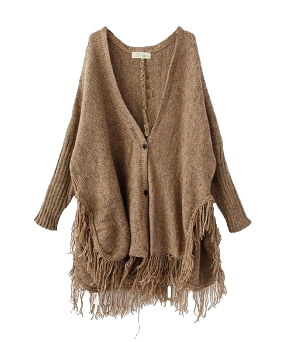 ellazhu 女式针织流苏蝙蝠袖开衫超大披风 均码 nl06