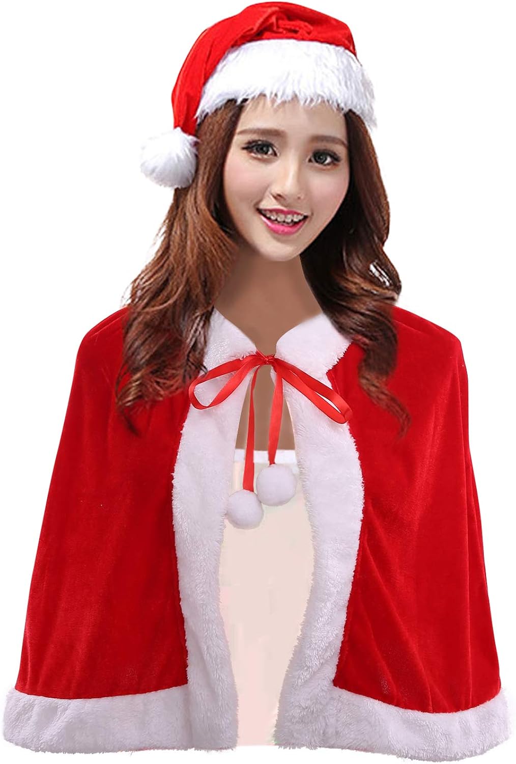 kama bridal 圣诞老人服装女式圣诞天鹅绒披肩和帽子夫人披肩