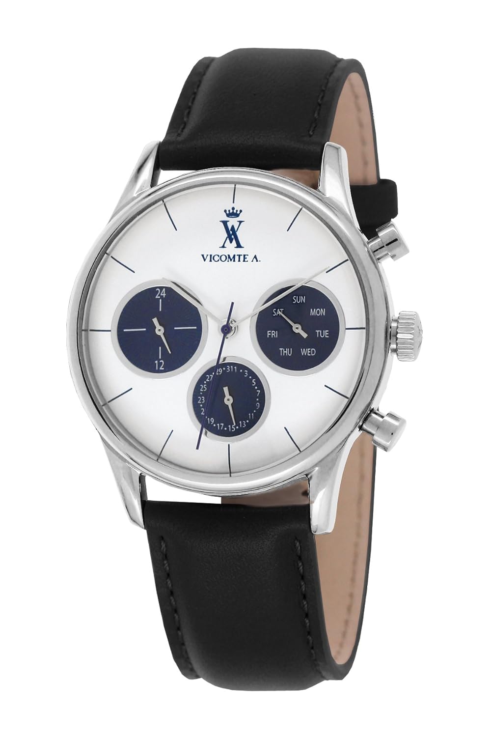 vicomte va / ba – 023男式手表 analogue 石英白色表盘黑色皮质