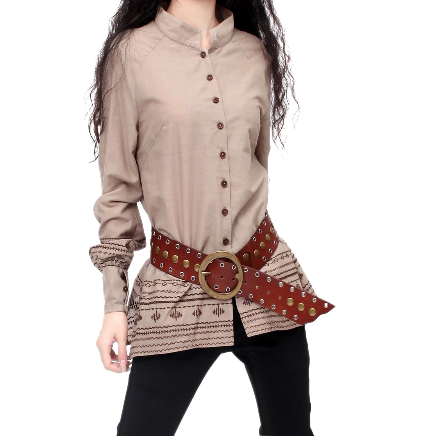 artka 阿卡 秋新 秋装女装暮山溪系列中式绣花立领衬衫sa10428q 浅咖