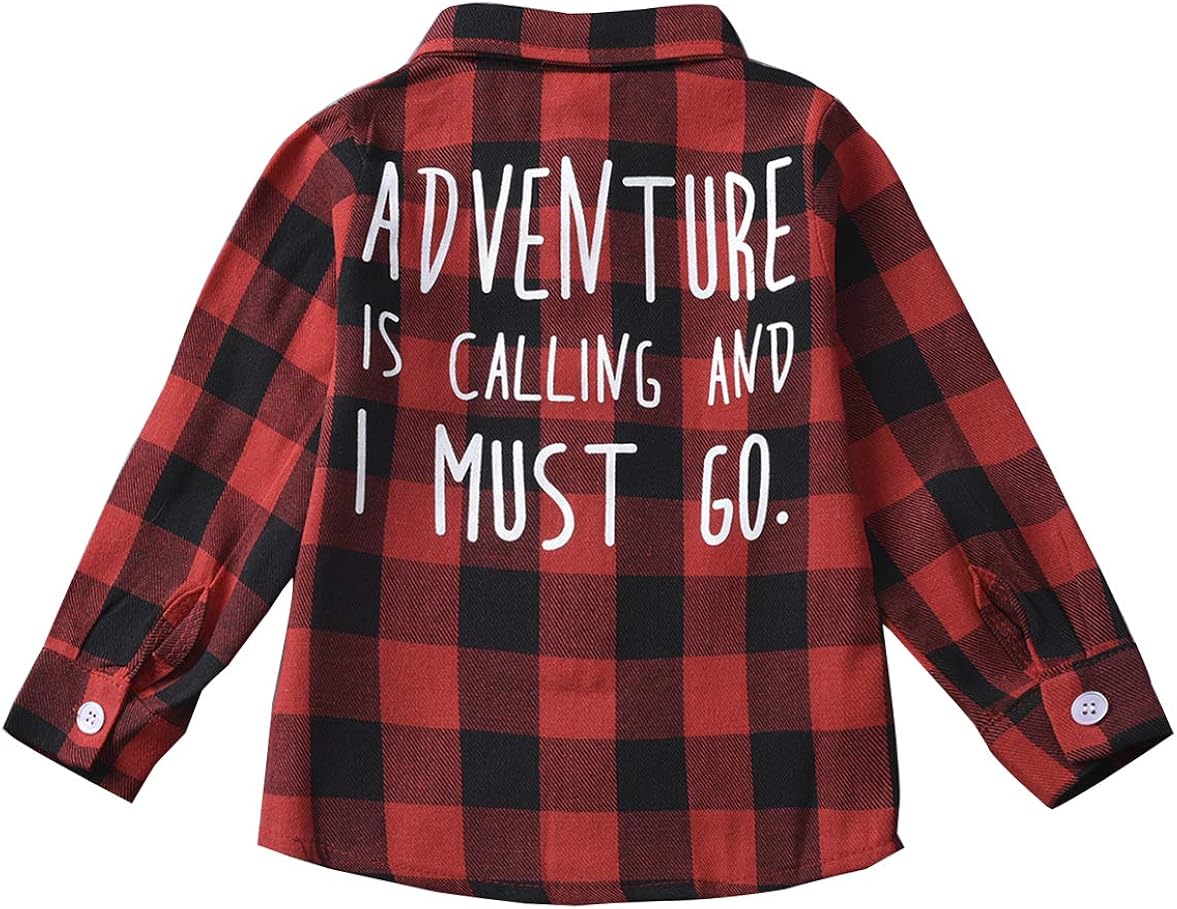 幼儿男童女童格子衬衫长袖红色棉质系扣上衣 【younger star】 服饰