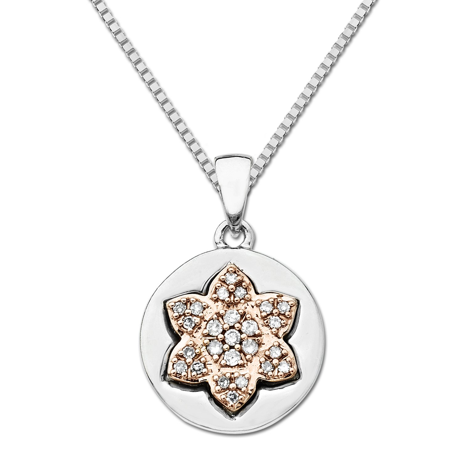 标准纯银与14 k 粉色金荷花钻石吊坠项链,45.7 cm