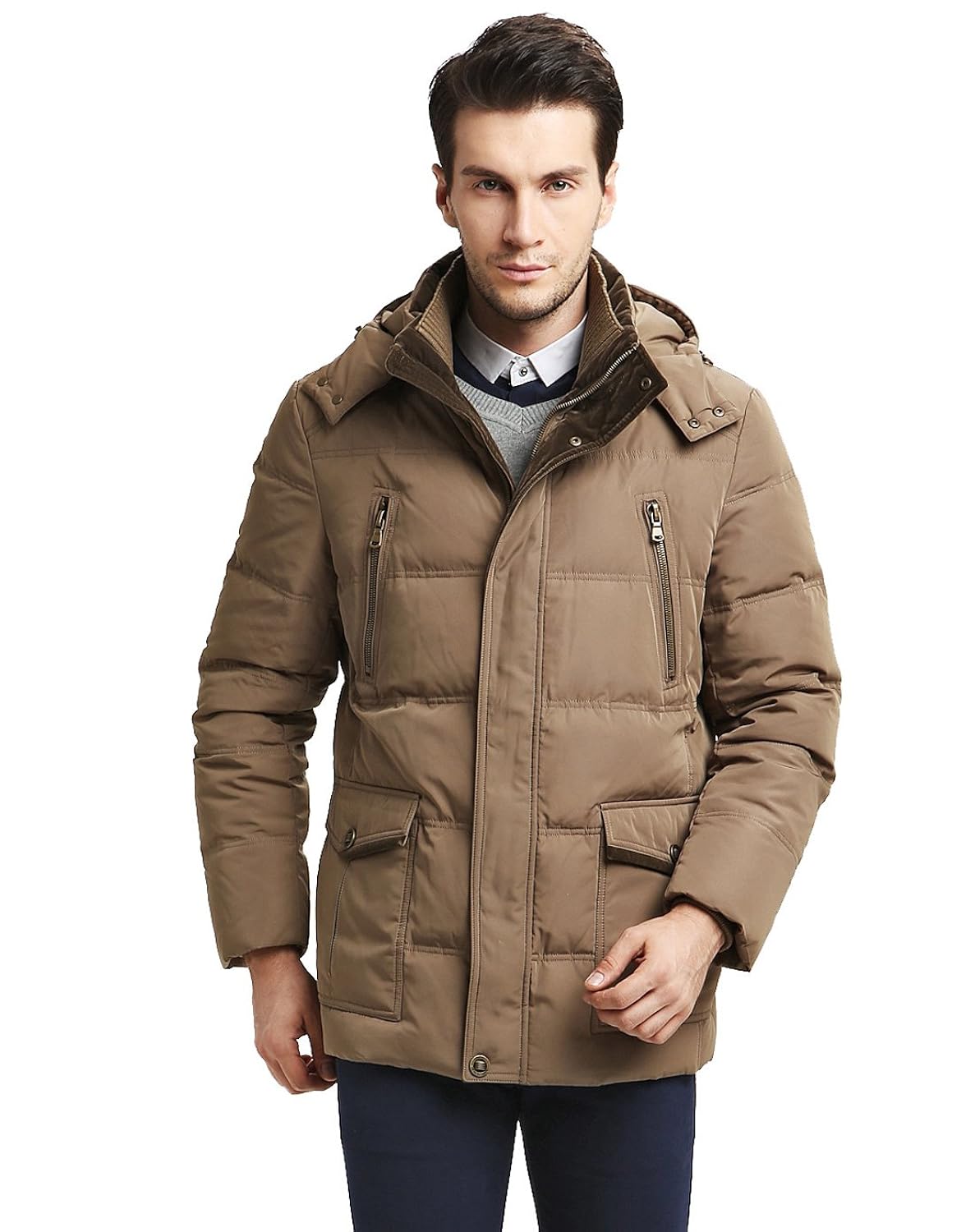 雅鹿 男式 羽绒服 yp48260 灰绿卡其 170(亚马逊自营商品, 由供应商