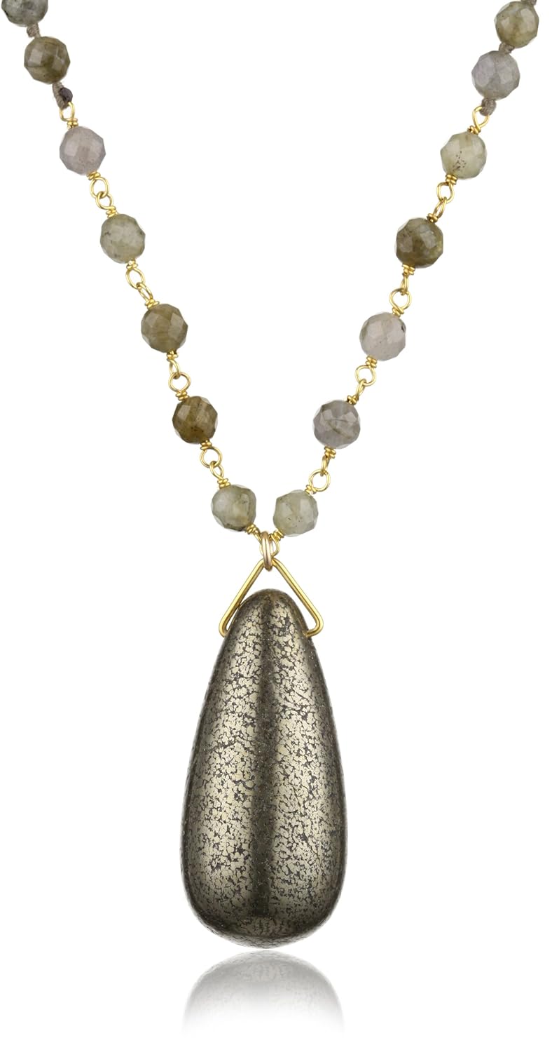 chan luu 半珍贵圆形和大光滑黄铁矿水滴项链-珠宝首饰-亚马逊中国