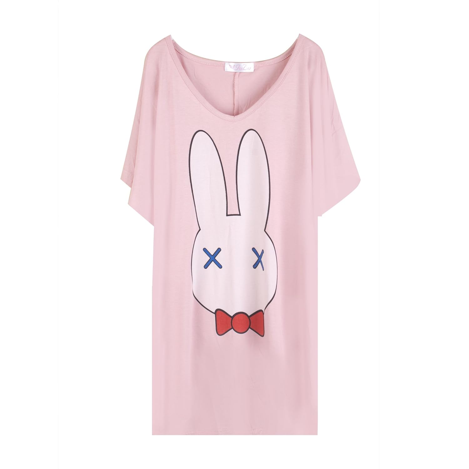 秀族 韩版女装 可爱卡通兔子印花 小v领宽松蝙蝠袖t恤 均码 粉色