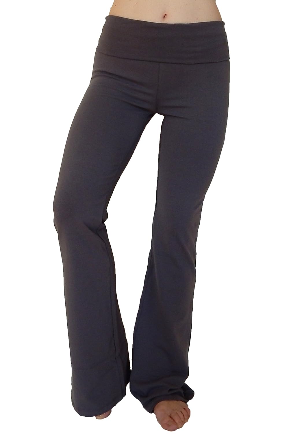 n 365 女式棉质氨纶瑜伽裤带喇叭裤腿折叠腰,深灰色,l码