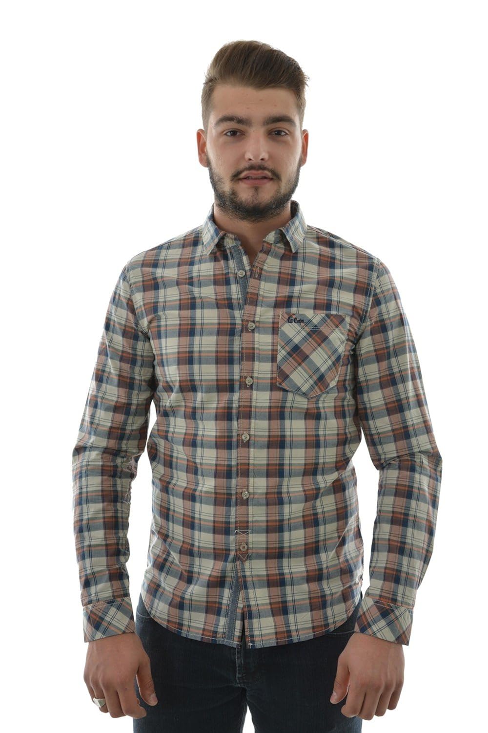 lee cooper 男式方格长袖休闲衬衫 beige - beige xxx-large