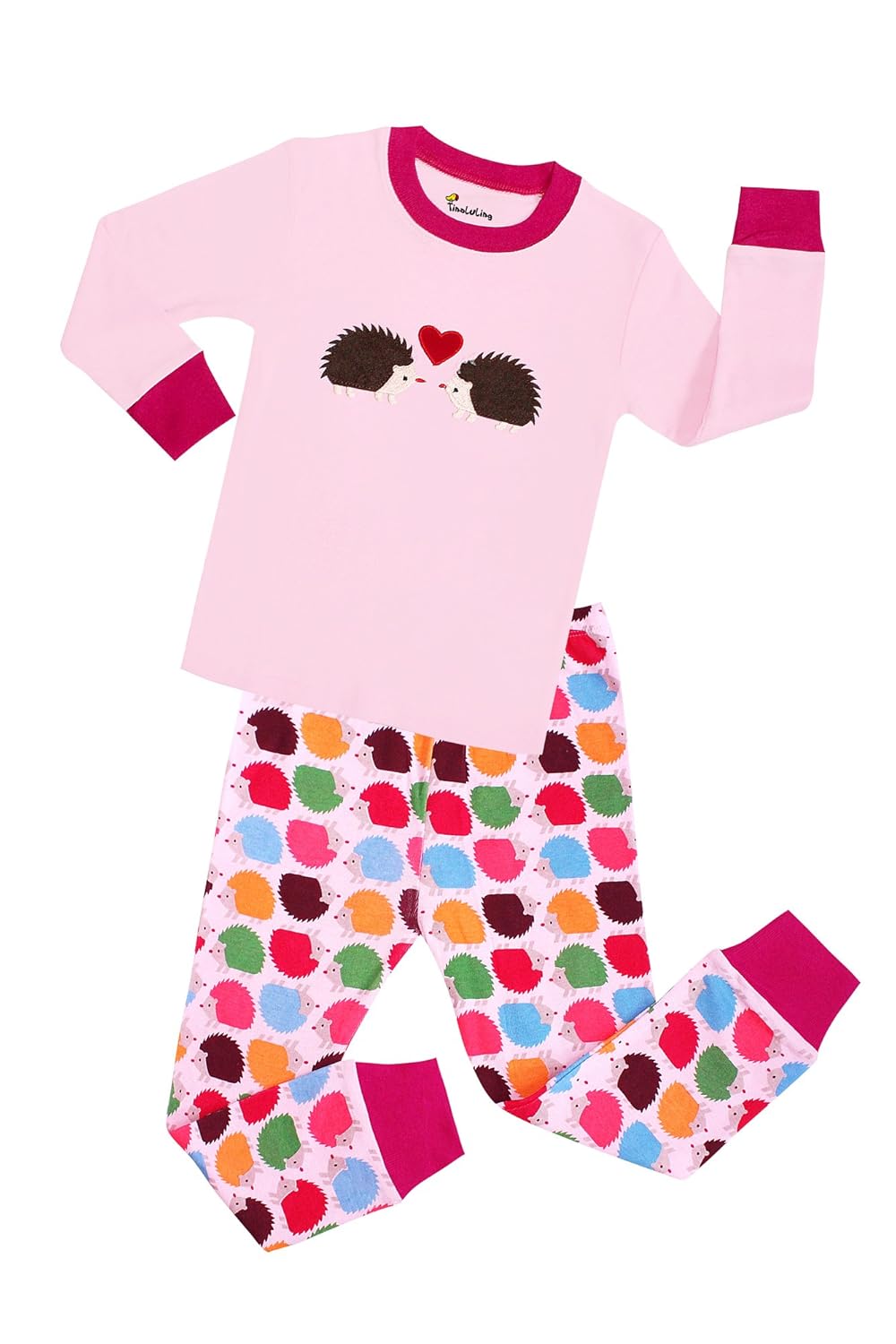 smhong 儿童卡通刺猬睡衣套装儿童长袖100% 棉睡衣尺码2 – 8岁