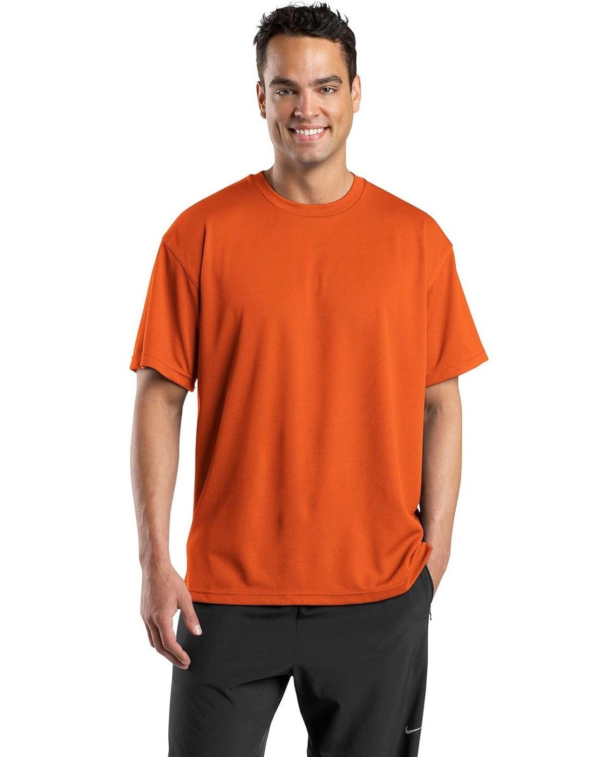 sport-tek k468 dri-mesh short sleeve t-shirt - bright orange