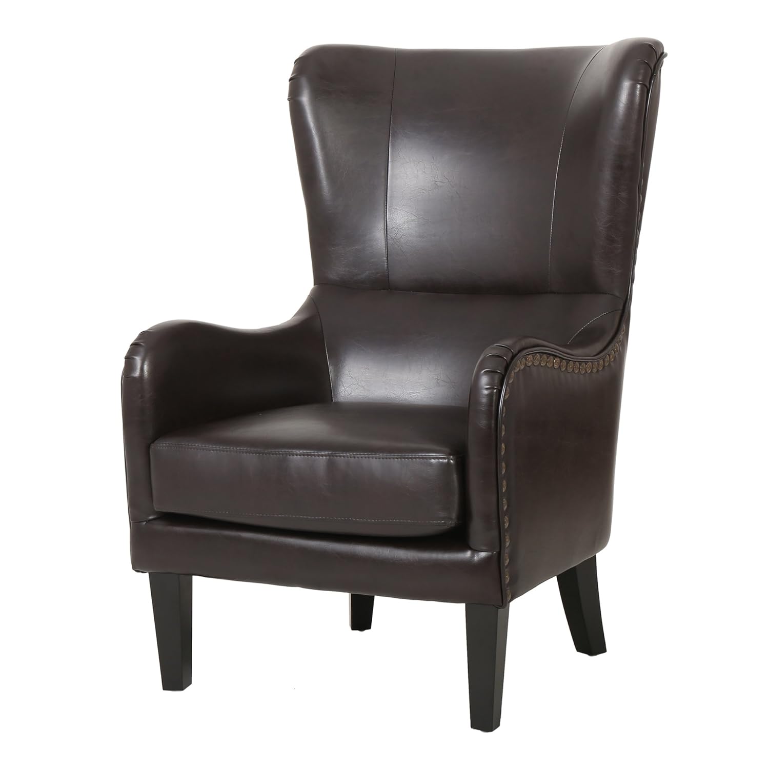 百伽 美亚同款单人沙发客厅皮艺高靠背实木皮沙发椅电脑椅53364 皮艺