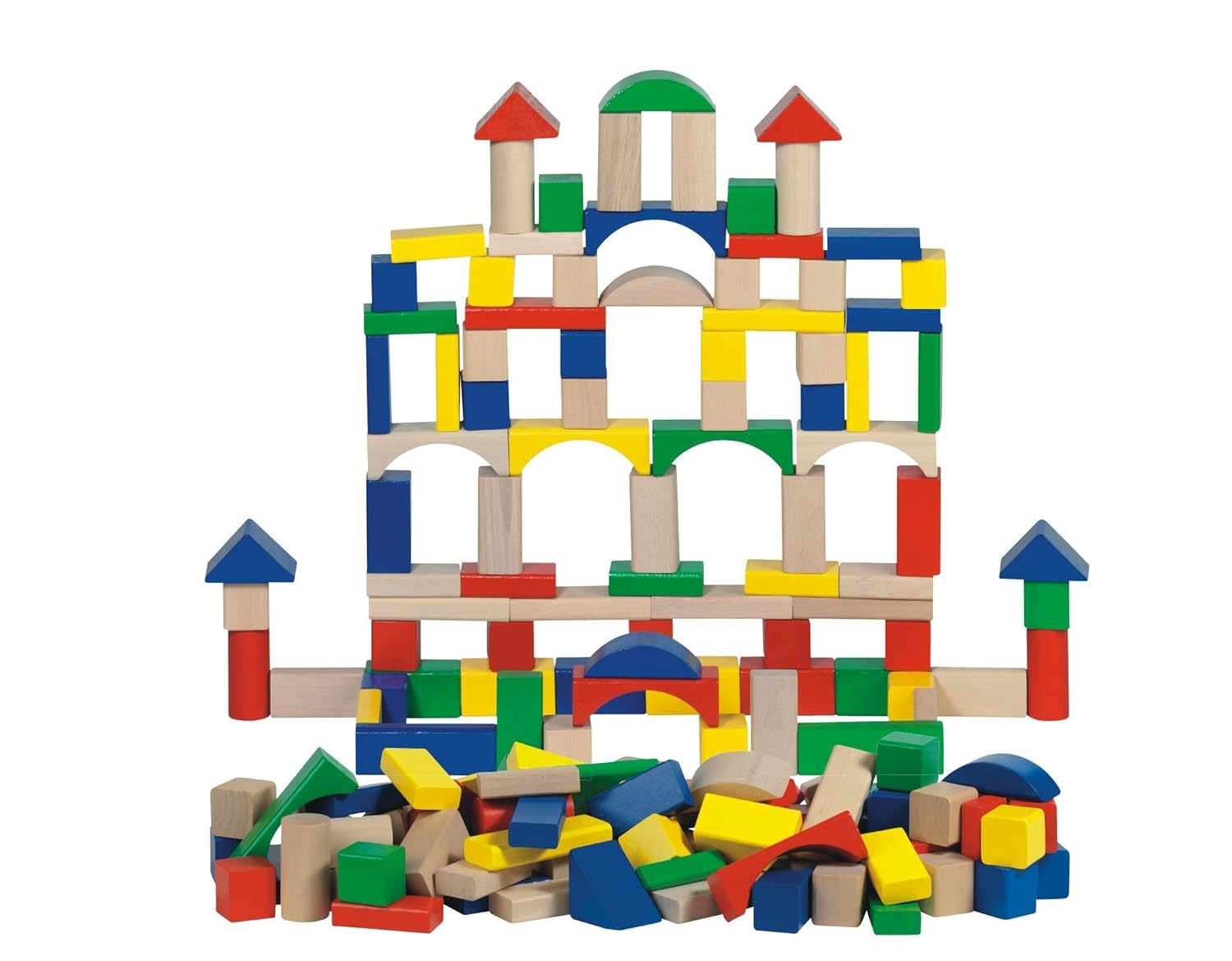 oojami 木质积木套装 - 120 块,5 种颜色 6 种形状,带便携储物袋